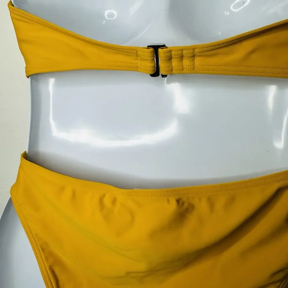 Andrea Iyamah Nayo One Piece Swimsuit yellow Halter Cut Out Spring Break Medium